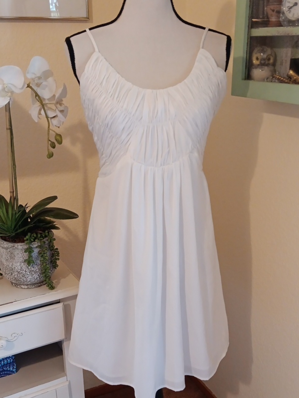Chelsea28 White Gathered Bodice Spaghetti-Strap Sundress. Balletcore